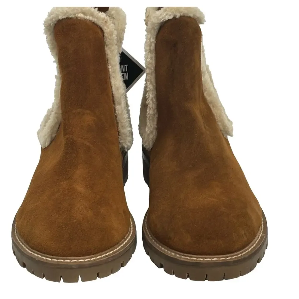 Steve Madden Leopold Faux Fur Water Resistant Boot in Camel Suede NEW Size 9.5